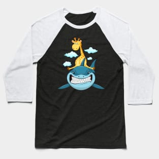 Giraffe Riding Shark Funny Animal Lover Girls Gift Baseball T-Shirt